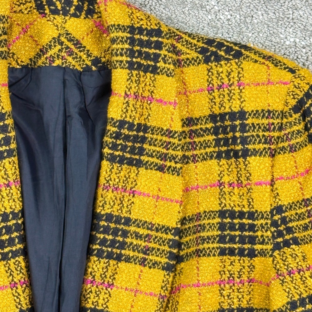 Vtg 90s Clueless Style Blazer Womens 14 Yellow Black Plaid Jacket USA Wool Blend
